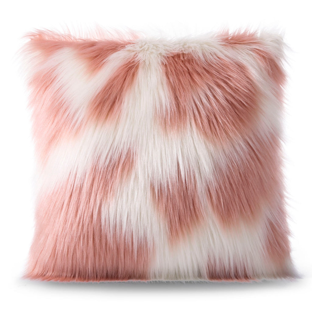 Pink Milky Cow Faux Fur Cushion Cover 18 x 18 inch