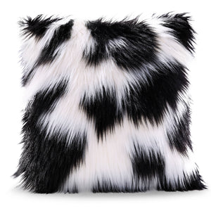 Black Milky Cow Faux Fur Cushion Cover 18 x 18 inch