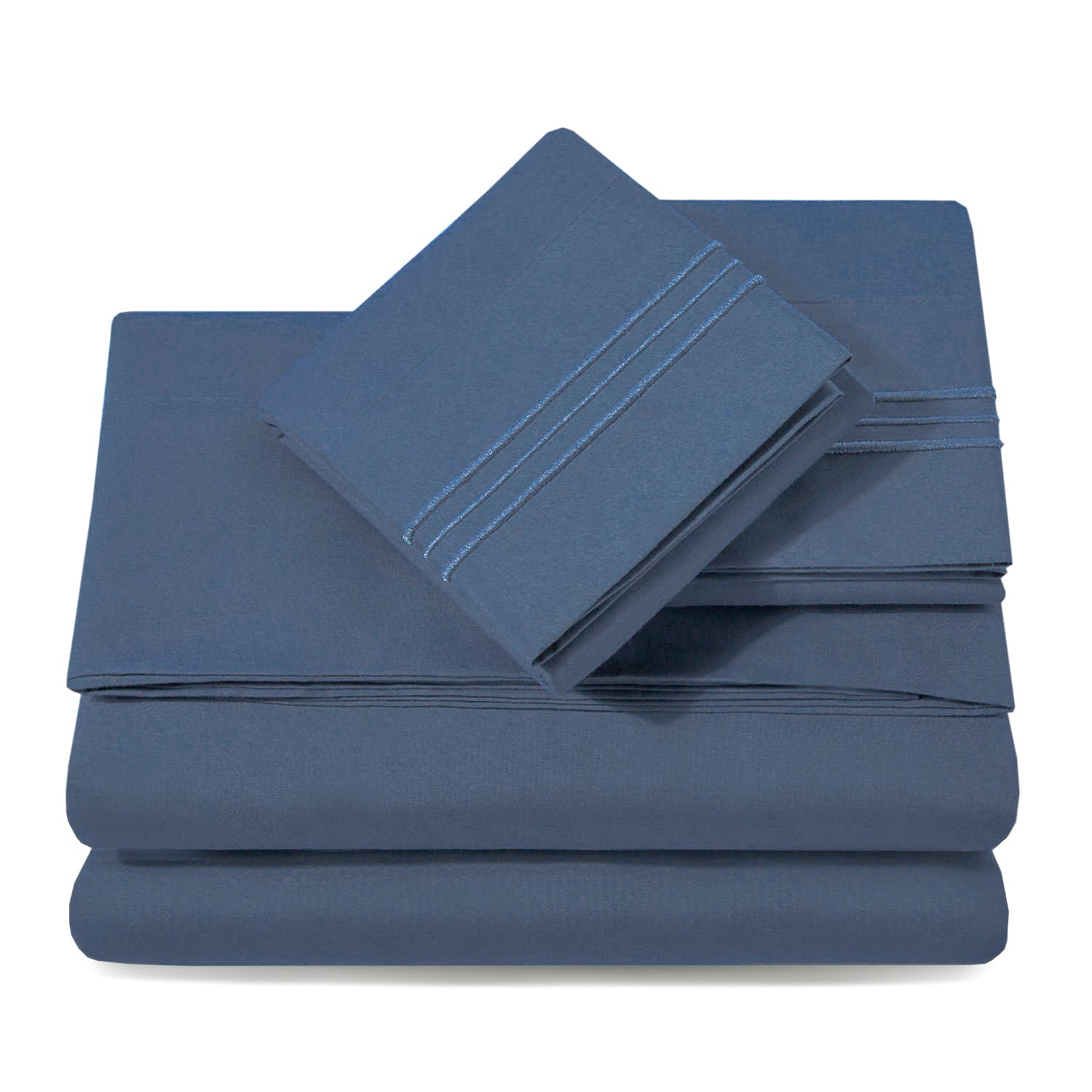 Bed Sheet Set ET Collection 1800 Embroidery Thread Series Navy