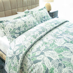 Duvet Cover Set Luxury Comfortable Soft Collection Green and Grey Leaves