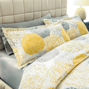 Duvet Cover Set Luxury Comfortable Soft Collection Yellow and Grey Dot